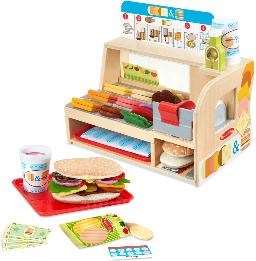 Polesie MELISSA & DOUG žaidimų rinkinys Medinis sumuštinių stalviršis su griežinėliais ir stack'ais