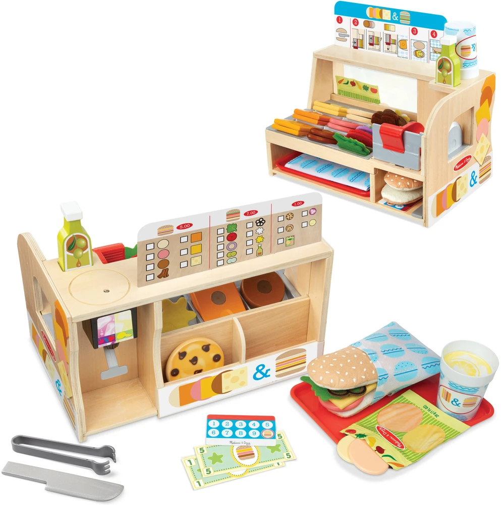 Polesie MELISSA & DOUG žaidimų rinkinys Medinis sumuštinių stalviršis su griežinėliais ir stack'ais