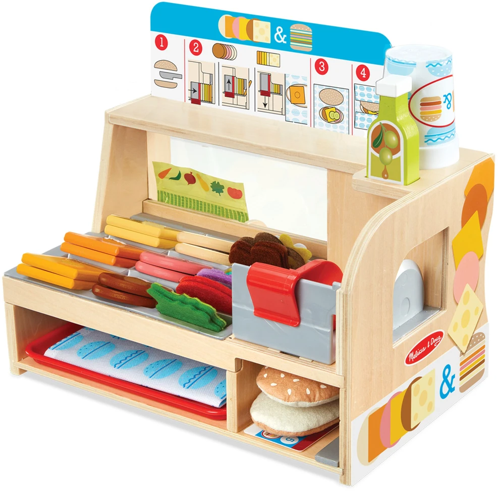 Polesie MELISSA & DOUG žaidimų rinkinys Medinis sumuštinių stalviršis su griežinėliais ir stack'ais