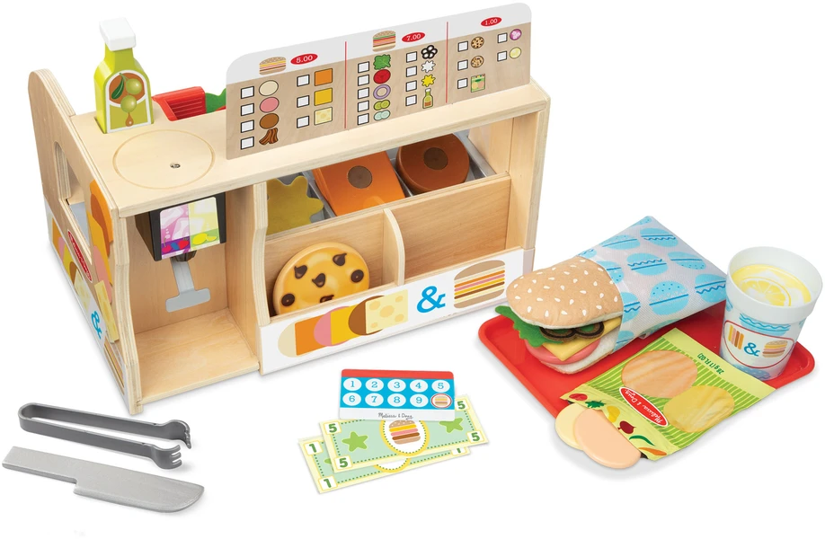 Polesie MELISSA & DOUG žaidimų rinkinys Medinis sumuštinių stalviršis su griežinėliais ir stack'ais