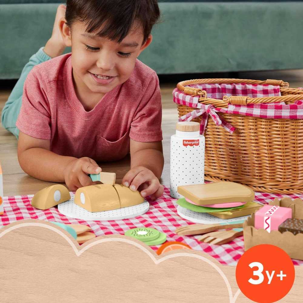 Fisher-Price pikniko krepšelio medinis žaislų rinkinys HXT81