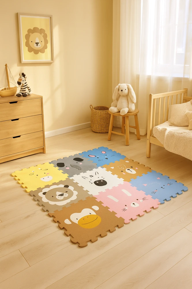 Edukacinis kilimėlis 120x120 Storo putplasčio dėlionės 9 vnt. Humbi gyvūnai