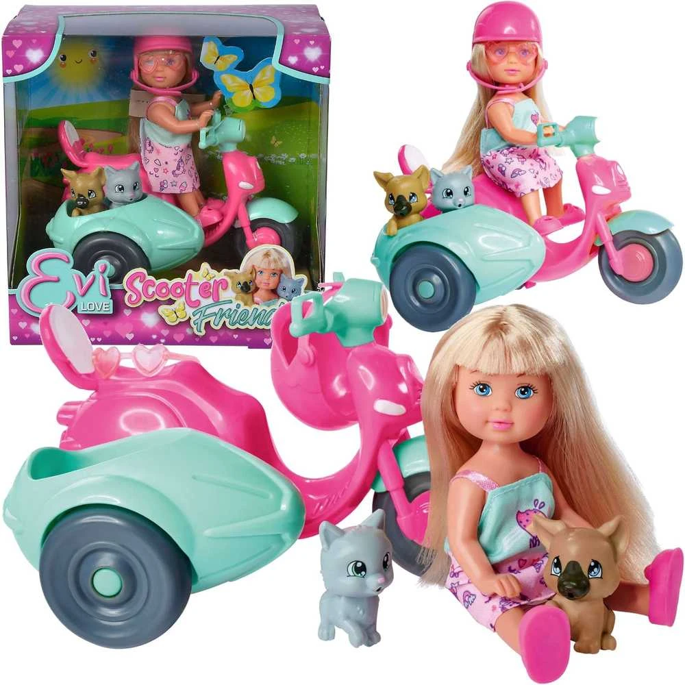 „Simba Doll EVI“ ant motorolerio su šunimi ir kačiuku