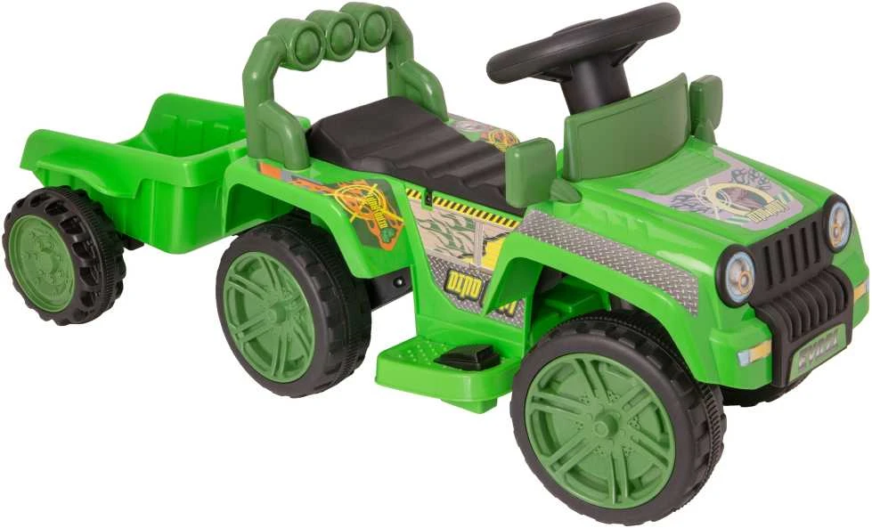 EVO Trailer Jurassic Akumuliatorinis visureigis vaikams su nuimama priekaba, žalios spalvos