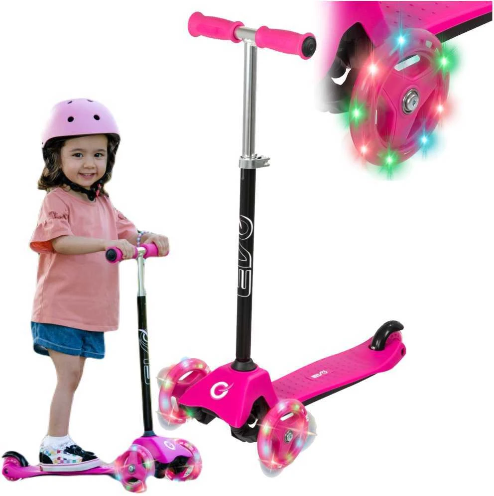 Almarina EVO reguliuojamas 3 ratų paspirtukas vaikams Light Up Mini Cruiser Rožinė Light Up Wheels