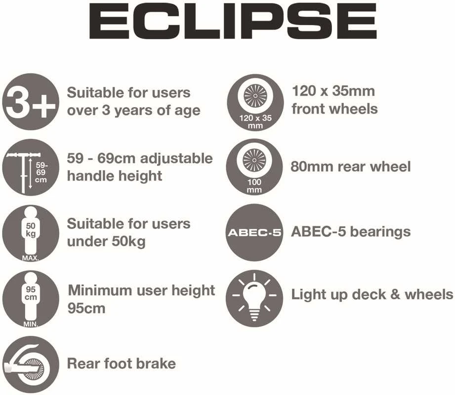 EVO reguliuojamas 3 ratų paspirtukas vaikams Eclipse Mėlyna Light Up ratai ir denis