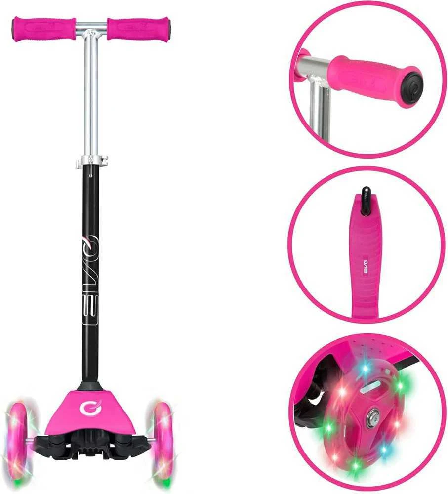 Almarina EVO reguliuojamas 3 ratų paspirtukas vaikams Light Up Mini Cruiser Rožinė Light Up Wheels