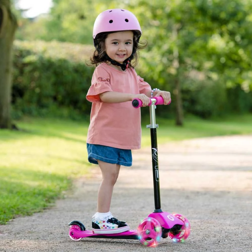 Almarina EVO reguliuojamas 3 ratų paspirtukas vaikams Light Up Mini Cruiser Rožinė Light Up Wheels