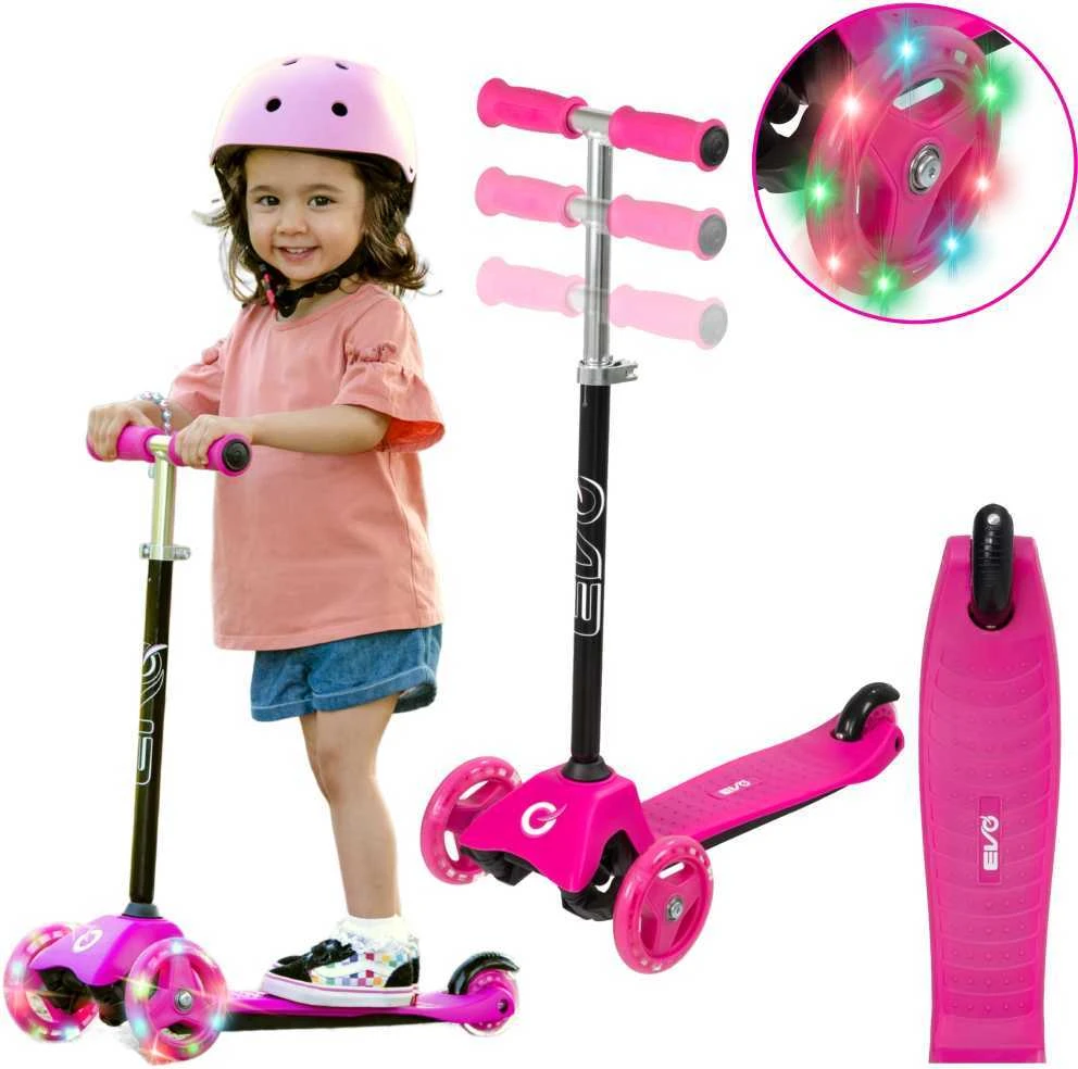 Almarina EVO reguliuojamas 3 ratų paspirtukas vaikams Light Up Mini Cruiser Rožinė Light Up Wheels