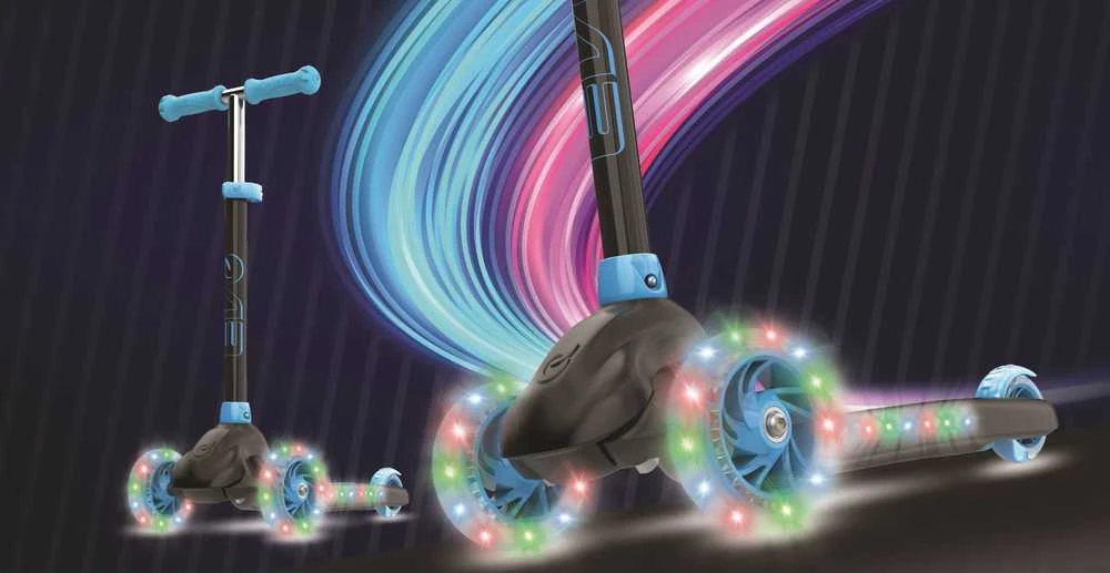 EVO reguliuojamas 3 ratų paspirtukas vaikams Eclipse Mėlyna Light Up ratai ir denis