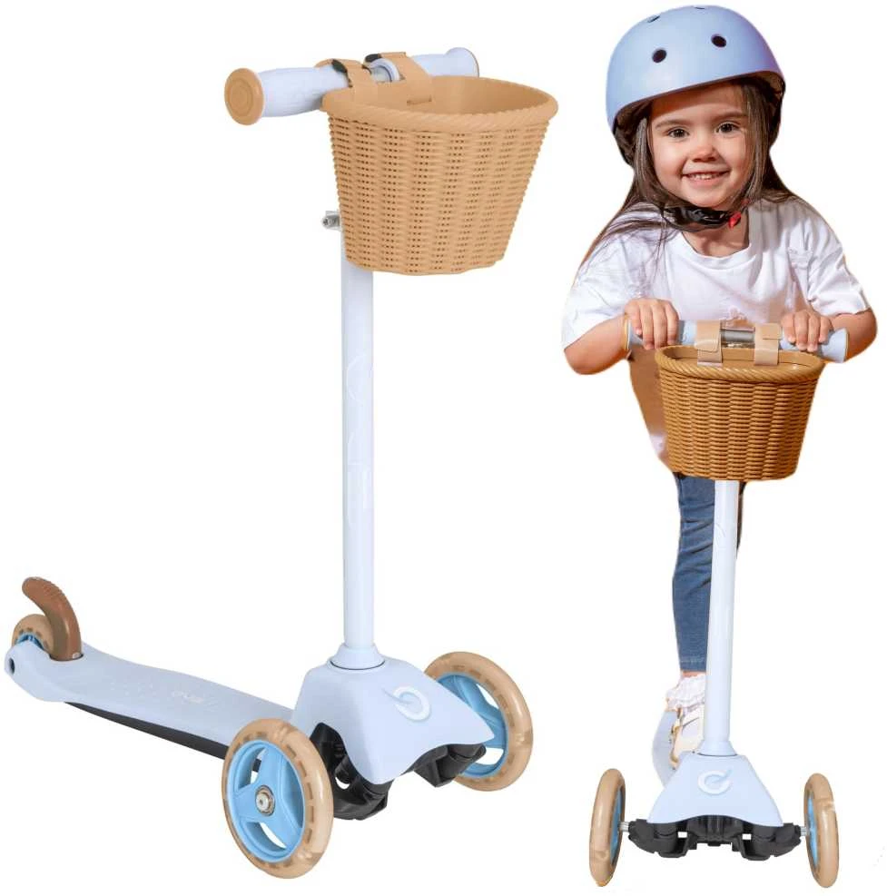 EVO reguliuojamas triratis paspirtukas vaikams, „Mini Cruiser“, su krepšeliu, 2+m., mėlynos spalvos
