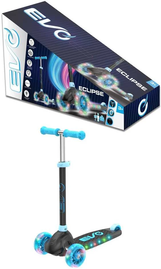 EVO reguliuojamas 3 ratų paspirtukas vaikams Eclipse Mėlyna Light Up ratai ir denis