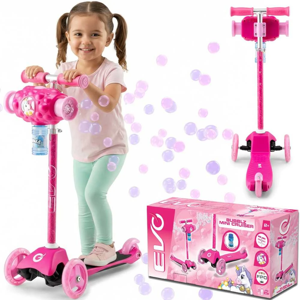 EVO reguliuojamas triratis „Bubblz Mini Cruiser“ vaikiškas paspirtukas, rožinis su muilo burbulais