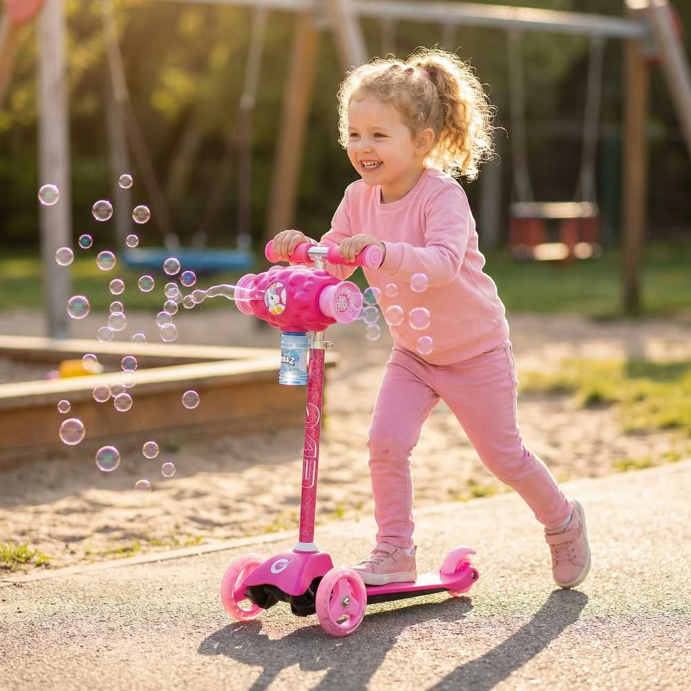 EVO reguliuojamas triratis „Bubblz Mini Cruiser“ vaikiškas paspirtukas, rožinis su muilo burbulais