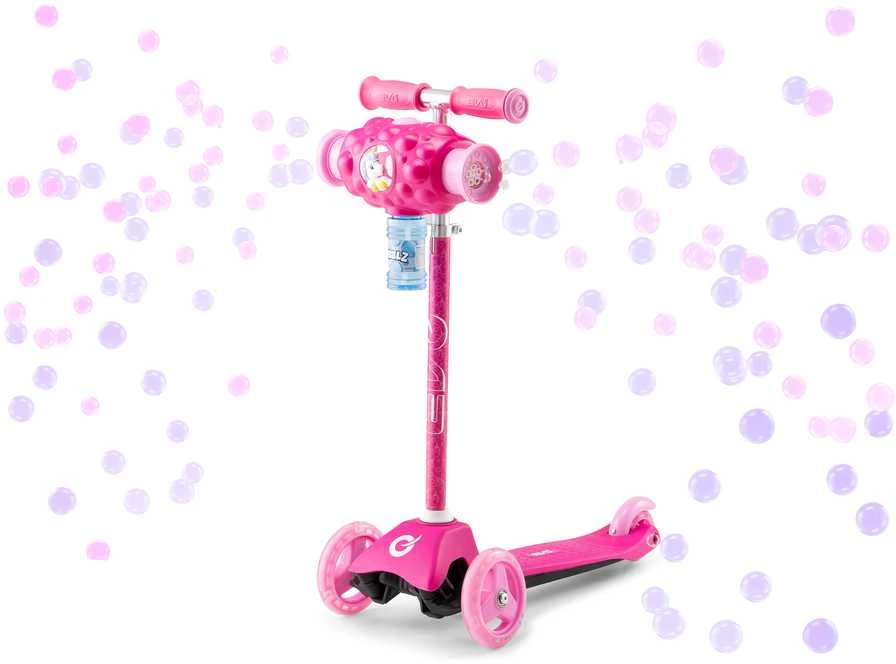 EVO reguliuojamas triratis „Bubblz Mini Cruiser“ vaikiškas paspirtukas, rožinis su muilo burbulais