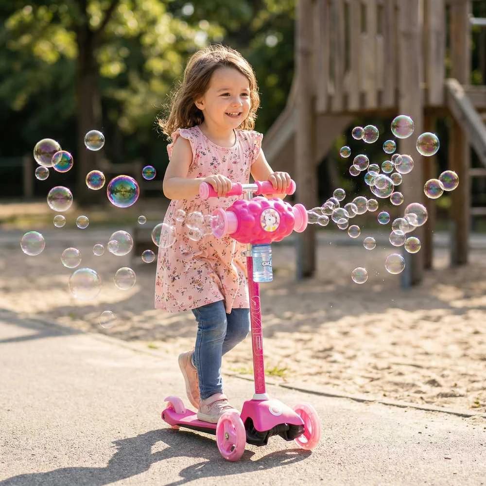 EVO reguliuojamas triratis „Bubblz Mini Cruiser“ vaikiškas paspirtukas, rožinis su muilo burbulais