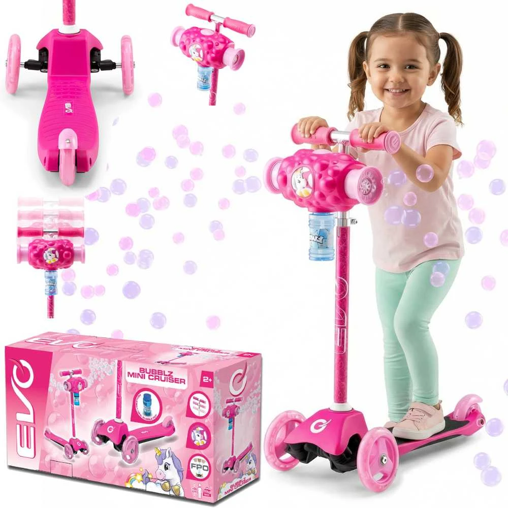 EVO reguliuojamas triratis „Bubblz Mini Cruiser“ vaikiškas paspirtukas, rožinis su muilo burbulais