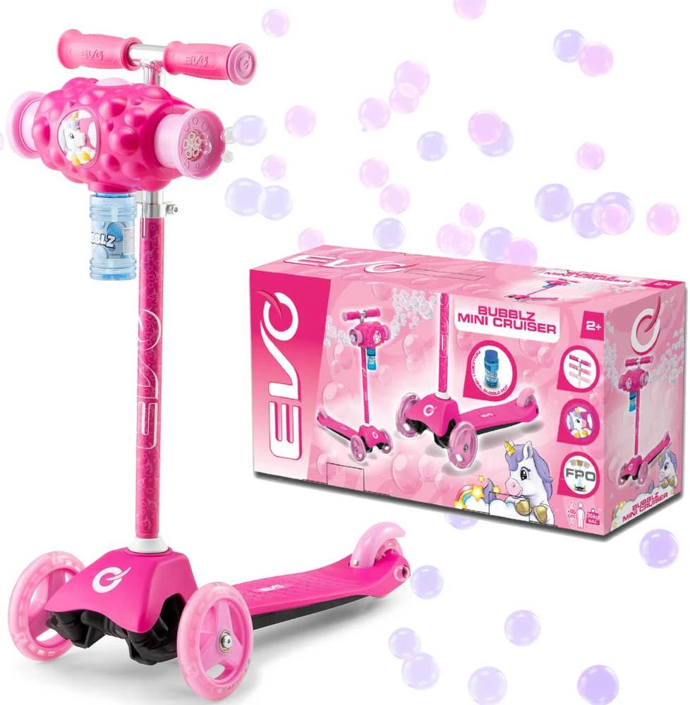 EVO reguliuojamas triratis „Bubblz Mini Cruiser“ vaikiškas paspirtukas, rožinis su muilo burbulais