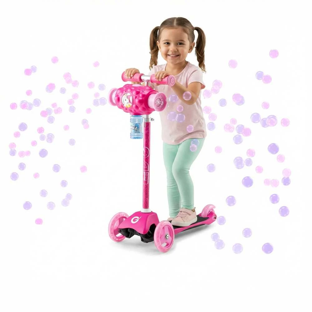 EVO reguliuojamas triratis „Bubblz Mini Cruiser“ vaikiškas paspirtukas, rožinis su muilo burbulais
