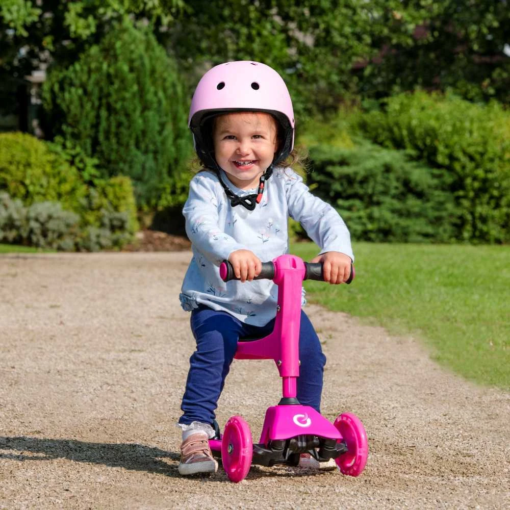 EVO 2 viename triratis reguliuojamo dydžio rožinis paspirtukas, 40–72 cm, vaikams nuo 1 metų