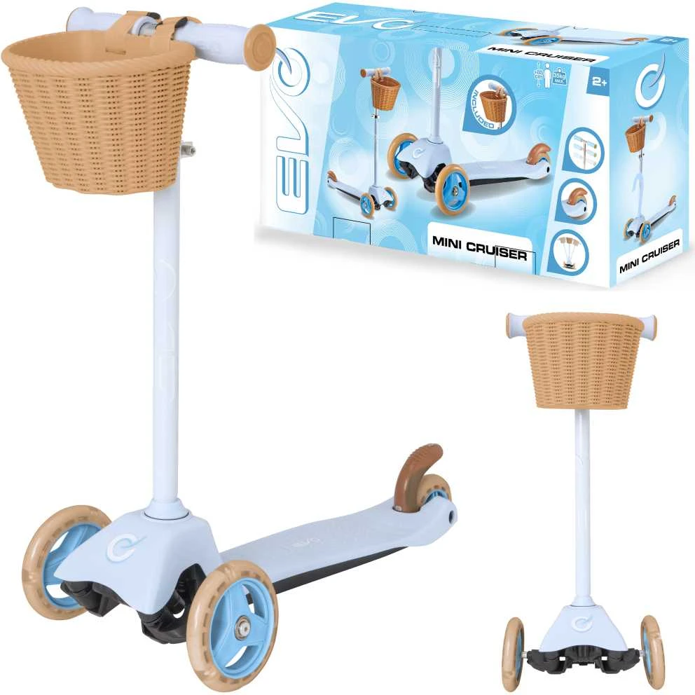 EVO reguliuojamas triratis paspirtukas vaikams, „Mini Cruiser“, su krepšeliu, 2+m., mėlynos spalvos