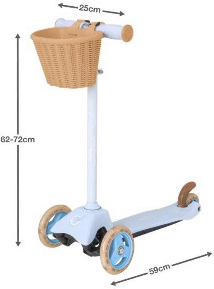 EVO reguliuojamas triratis paspirtukas vaikams, „Mini Cruiser“, su krepšeliu, 2+m., mėlynos spalvos