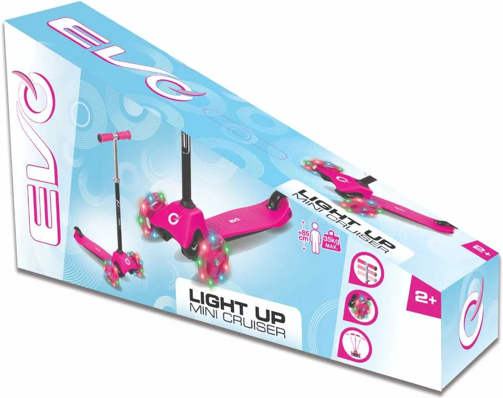 Almarina EVO reguliuojamas 3 ratų paspirtukas vaikams Light Up Mini Cruiser Rožinė Light Up Wheels