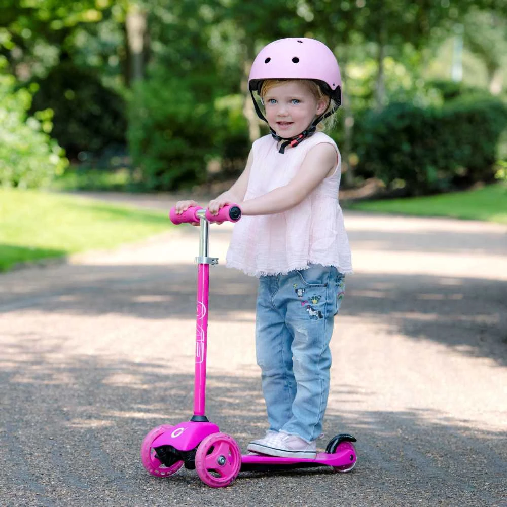 EVO 2 viename triratis reguliuojamo dydžio rožinis paspirtukas, 40–72 cm, vaikams nuo 1 metų
