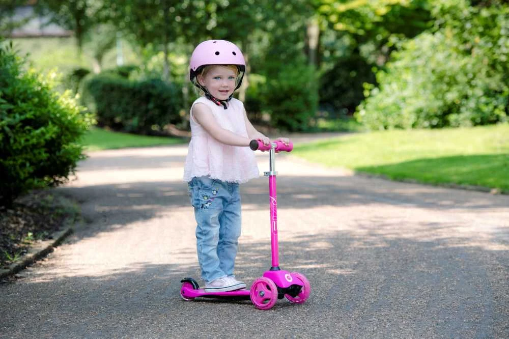 EVO 2 viename triratis reguliuojamo dydžio rožinis paspirtukas, 40–72 cm, vaikams nuo 1 metų