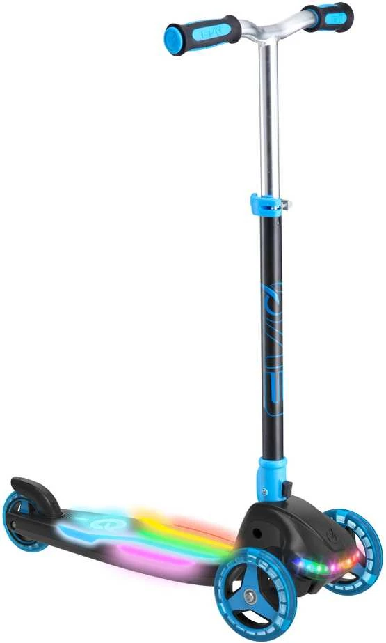 EVO sulankstomas reguliuojamas 3 ratų vaikiškas paspirtukas Rainbow Blast mini Cruiser mėlynai švytintis denis