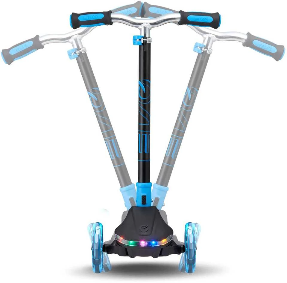 EVO sulankstomas reguliuojamas 3 ratų vaikiškas paspirtukas Rainbow Blast mini Cruiser mėlynai švytintis denis