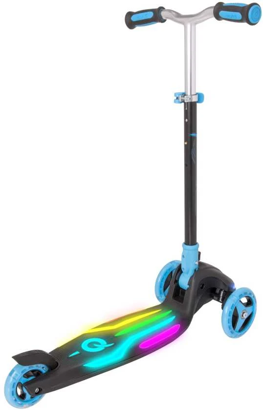 EVO sulankstomas reguliuojamas 3 ratų vaikiškas paspirtukas Rainbow Blast mini Cruiser mėlynai švytintis denis