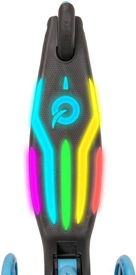 EVO sulankstomas reguliuojamas 3 ratų vaikiškas paspirtukas Rainbow Blast mini Cruiser mėlynai švytintis denis