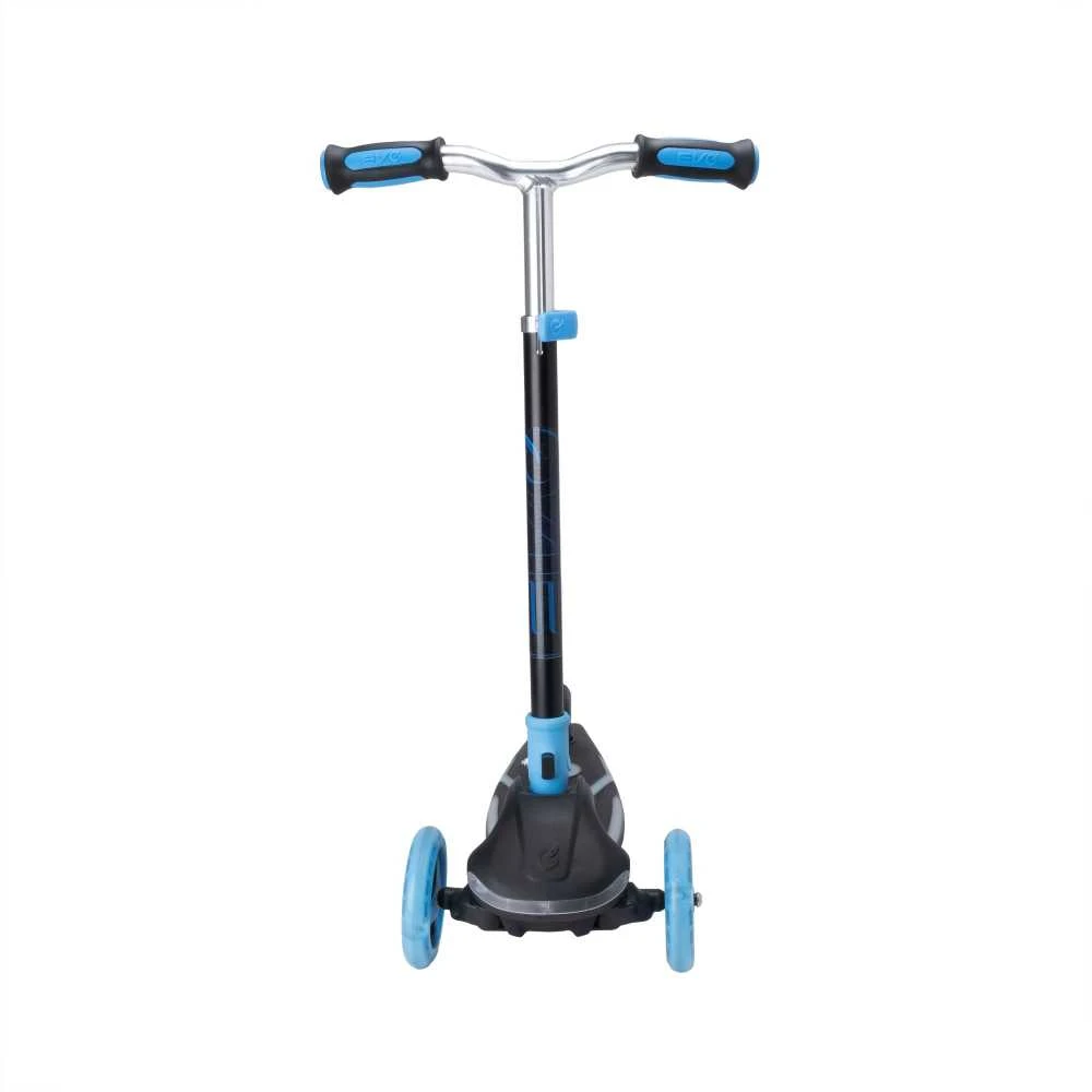 EVO sulankstomas reguliuojamas 3 ratų vaikiškas paspirtukas Rainbow Blast mini Cruiser mėlynai švytintis denis