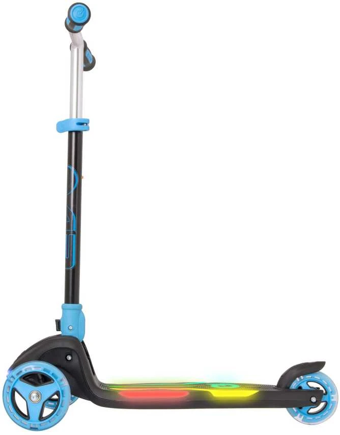 EVO sulankstomas reguliuojamas 3 ratų vaikiškas paspirtukas Rainbow Blast mini Cruiser mėlynai švytintis denis