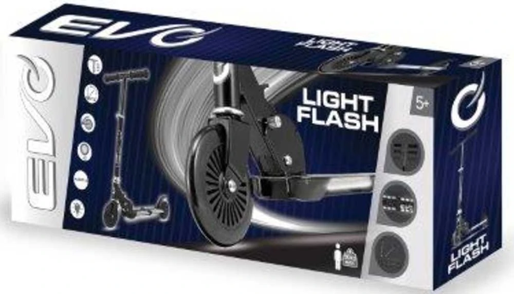 EVO Light Flash sulankstomas paspirtukas vaikams su LED lemputėmis, 5+m., juodos spalvos
