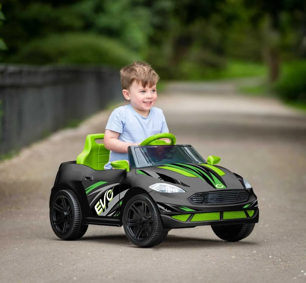 EVO vaikiškas baterijomis maitinamas automobilis-kabrioletas, juodas su šviesomis ir garsais
