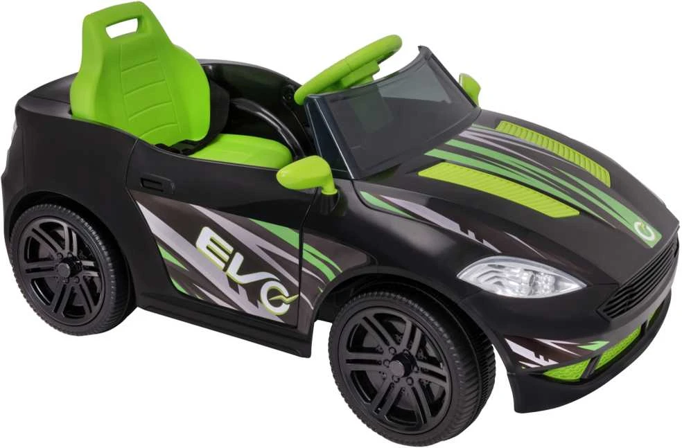 EVO vaikiškas baterijomis maitinamas automobilis-kabrioletas, juodas su šviesomis ir garsais