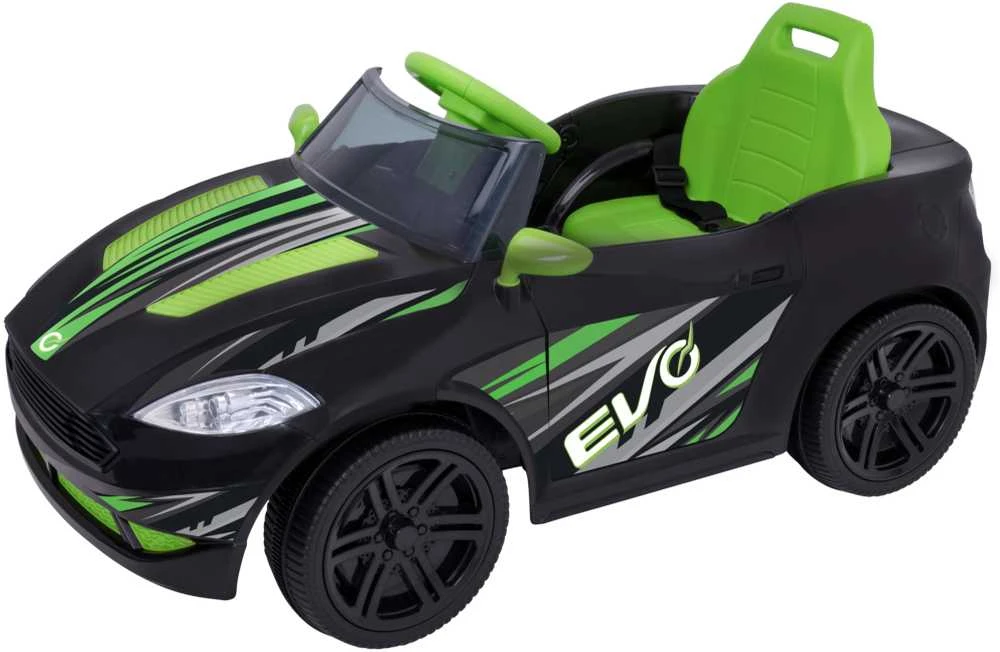 EVO vaikiškas baterijomis maitinamas automobilis-kabrioletas, juodas su šviesomis ir garsais