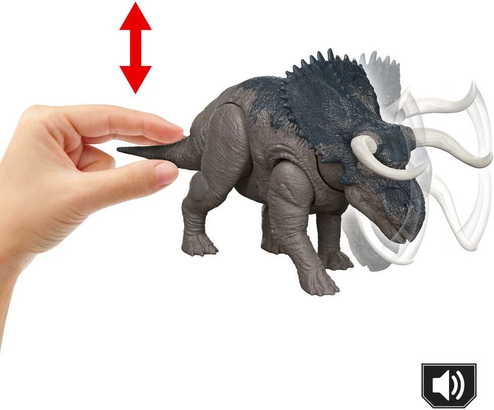 Mattel Dinozauro figūrėlė Nasutoceratops Juros pasaulio atgimimas Wild Riaumojimo garsas 30 cm