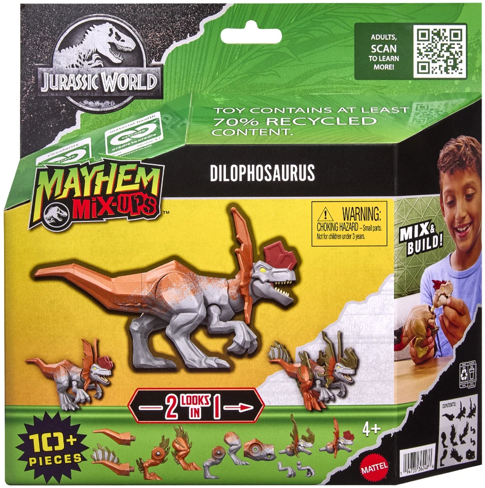 Dinozauro figurėlė Jurassic World Mayhem Mix-Ups 2 in 1 Dilophosaurus