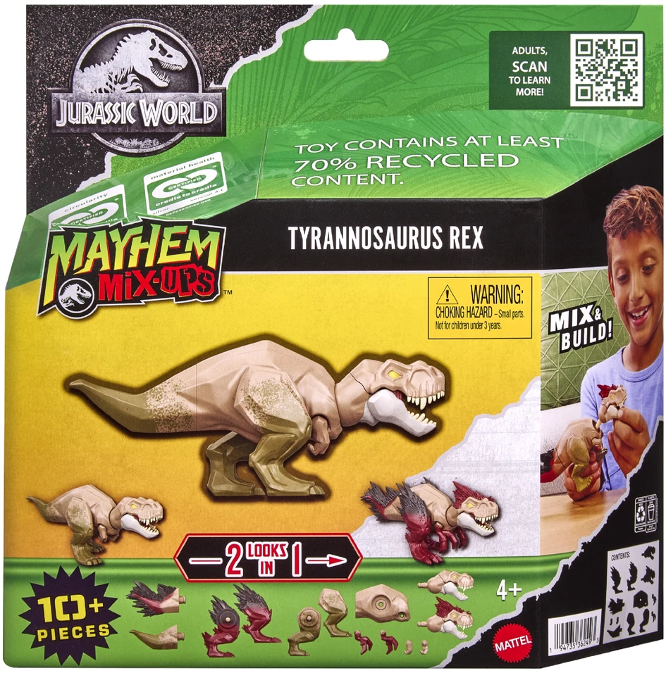 Figūrėlė dinozaura Jurassic World Mayhem Mix-Ups 2 w 1 Tyrannosaurus Rex
