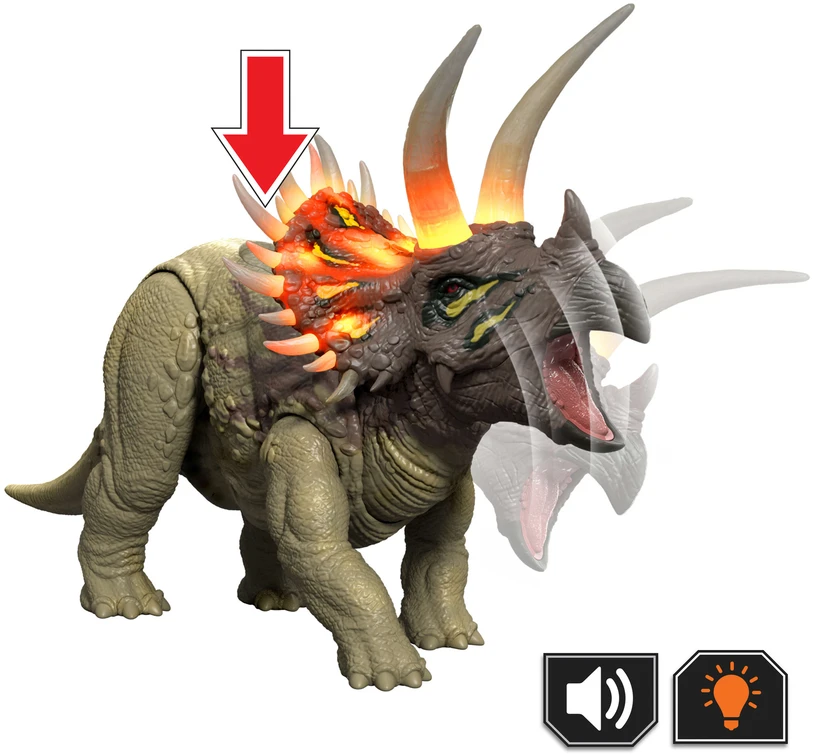Mattel Figūrėlė Interaktyvi dinozaurų Juros pasaulio išlikimo triceratops garso šviesa