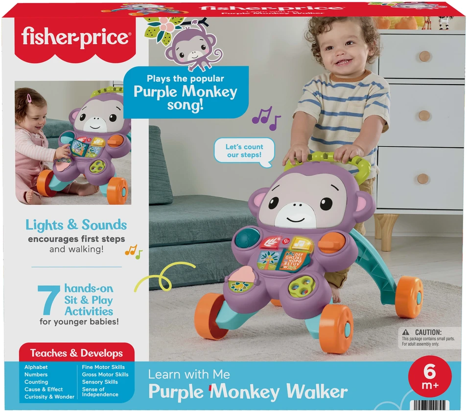 Vaikštynė stumdukas Fisher-Price violetinė beždžionėlė