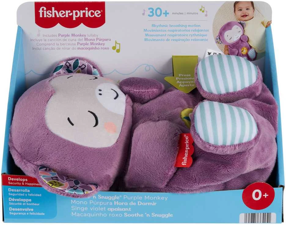 Mattel Violetinė mieganti beždžionėlė - pliušinis žaislas su garsais ir melodijomis