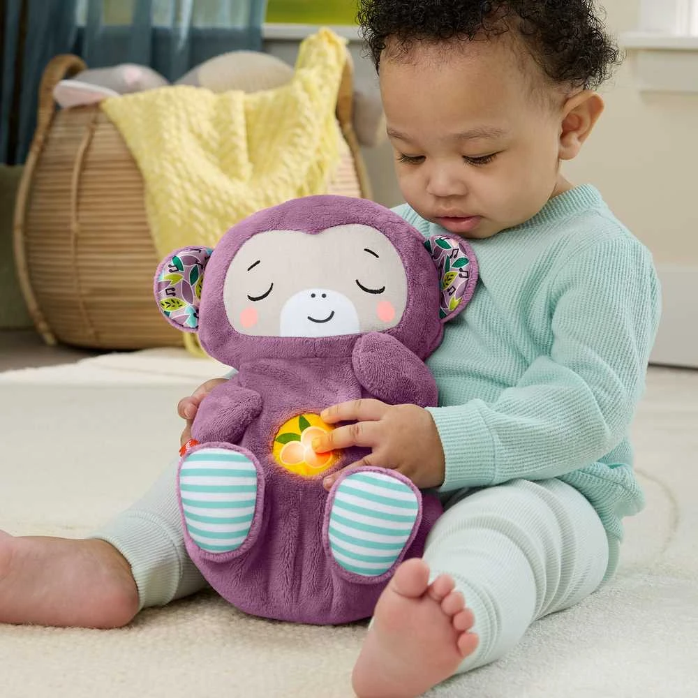 Mattel Violetinė mieganti beždžionėlė - pliušinis žaislas su garsais ir melodijomis