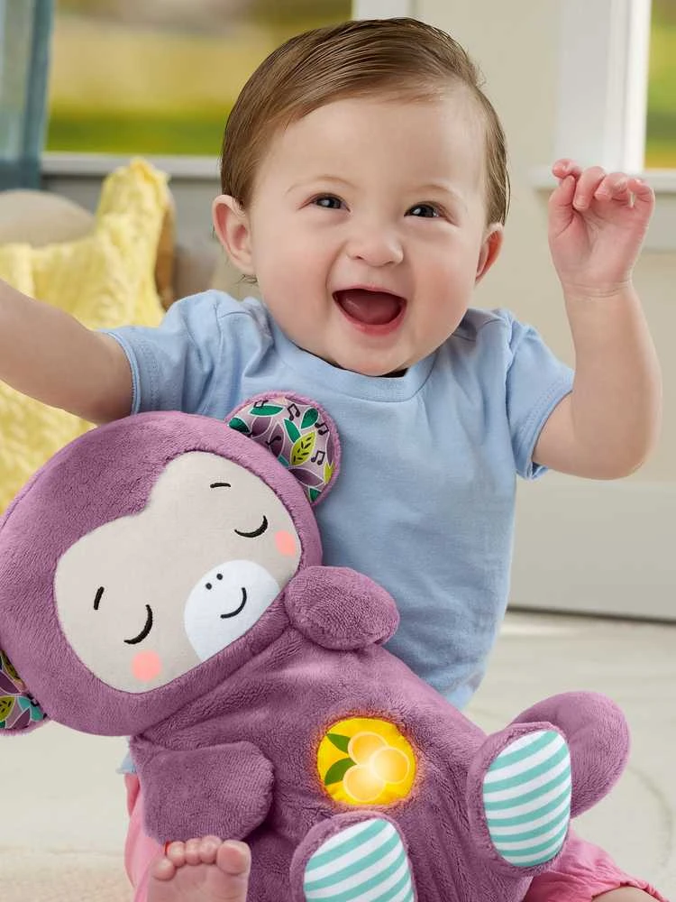 Mattel Violetinė mieganti beždžionėlė - pliušinis žaislas su garsais ir melodijomis
