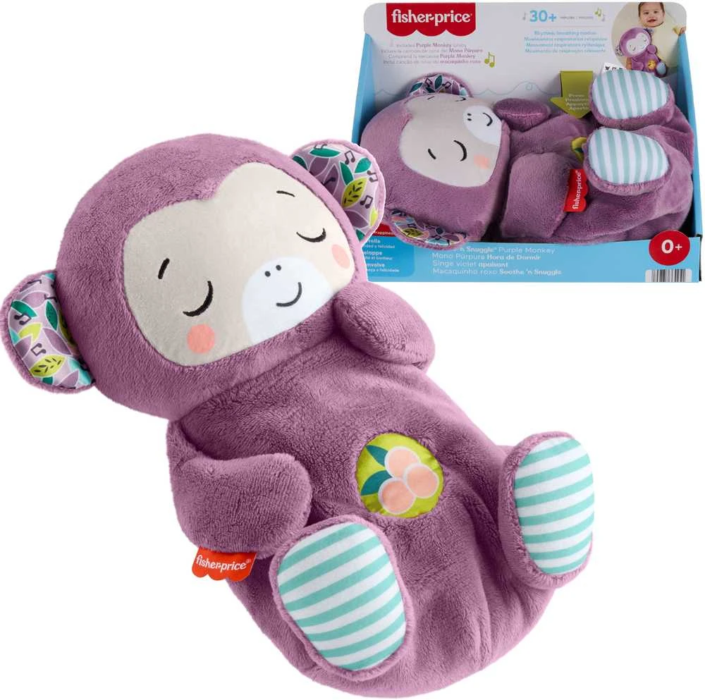 Mattel Violetinė mieganti beždžionėlė - pliušinis žaislas su garsais ir melodijomis