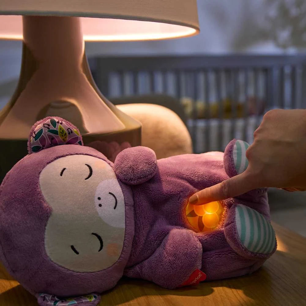 Mattel Violetinė mieganti beždžionėlė - pliušinis žaislas su garsais ir melodijomis