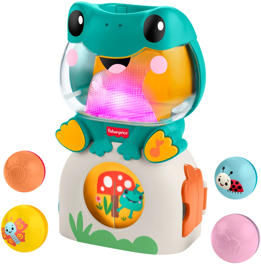 Mattel Interaktyvi šviečianti muzikinė varlė su kamuoliukais, šviesa ir garsu „Fisher Price“
